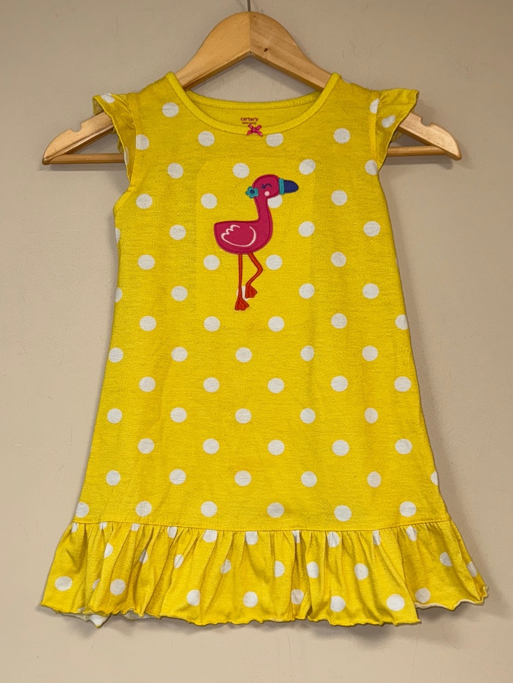 Flamingo Polka Dot Yellow Nightgown Girls Small Pajama Ruffle Summer Lightweight